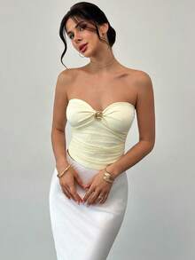 Firerie Áo ống ôm sát thời trang dành cho nữ, họa tiết kim loại phong cách Y2K. - Màu vàng - Xem 7