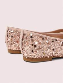 CUCCOO DOLLMOD Women's Shiny Minimalist Round Toe Cute Ballet Shoes, Sequin Material, Suitable For All Seasons And Occasions - Pink - View 4