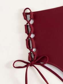 SHEIN Swim Braga de bikini de unicolor con lazos laterales para mujer, ideal para la playa - Burdeos - Ver 4