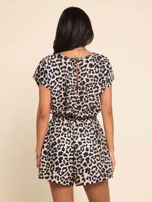 Brillora Macacão feminino de malha com estampa de leopardo, ideal para férias de primavera/verão. - Multicolorido - Ver 2