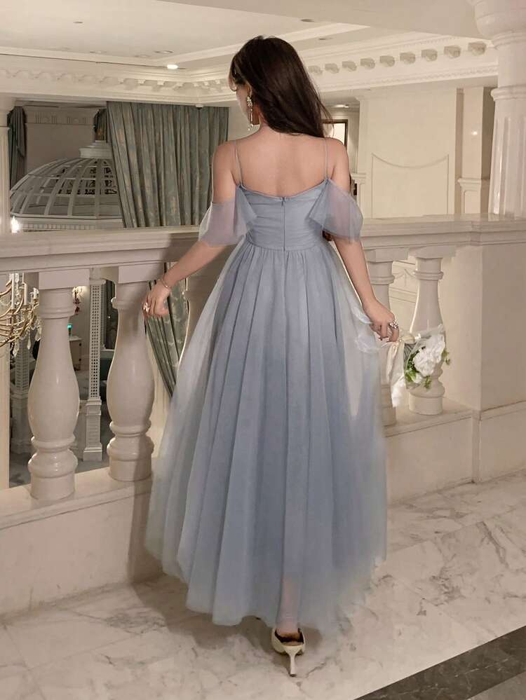 Women's Elegant Bridesmaid Dress With Lace Patchwork And Ruffle Hem, Mid-Length Sleeveless Dress For Summer,Wedding Guest Dress Women Maxi Dress Sundress Cocktail Dress