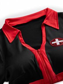 2pcs Nurse Costume Set - Zipper Top And Mini Skirt - Multicolor - View 7