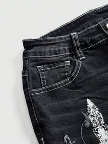 ROMWE Avant Quần jeans nữ ống loe cạp siêu thấp, in họa tiết dây leo, gai góc, phong cách retro Y2K. - màu đen - Xem 4