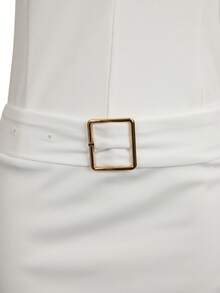 Balvessa Women's Elegant Solid Color V-Neck Sleeveless Mini Dress - White - View 4