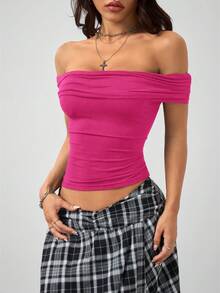 Coolane Women's Spring Summer Y2K Fashion Vintage 90s Fashion Music Festival Concert Party Stretchy Comfortable Ruched Black Fitted Off The Shoulder Pleated Tops Strapless Shirts Sexy Tops For Club Off Shoulder T Shirt Women Sexy Tops Cute Tube Top - Pink - View 3