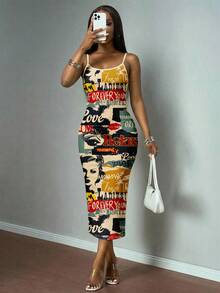 Slaydiva Đầm cỡ lớn in hình áp phích cổ điển, kiểu dáng thường ngày, phù hợp cho các lễ hội âm nhạc. - Nhiều màu - Xem 3