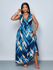 SOLERSUN Đầm maxi không tay, cạp chun họa tiết hoa dành cho nữ cỡ lớn, thích hợp cho kỳ nghỉ hè và mặc hàng ngày. - Màu xanh ngọc - Xem 8