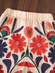 Sparklyn 女童沙滩度假基本款吊带上衣+宽松七分裤 编织花卉两件套 - 彩色 - 查看 3