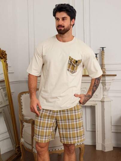 DAZY Men's Summer Short Sleeve Matching Shorts Pajama Set