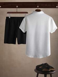 Manfinity CasualCool Bộ đồ nam thường ngày gồm áo sơ mi ngắn tay cài cúc phía trước và quần short, phối màu tương phản. - Nhiều màu - Xem 2