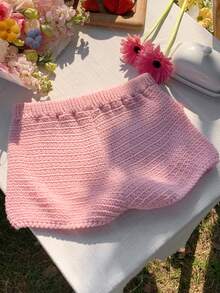 Comfortcana 女士3D立体花卉装饰粉色手工针织短裤 2026新款春夏时尚女装，适合海滩度假、休闲外出等场合，Y2K 2000年代风格，春假、毕业典礼、婚礼、优雅度假、海滩度假、情人节、狂欢节、海滩、假日、居家休闲、街头、大学、美式复古休闲毛衣裤 - 粉色 - 查看 2