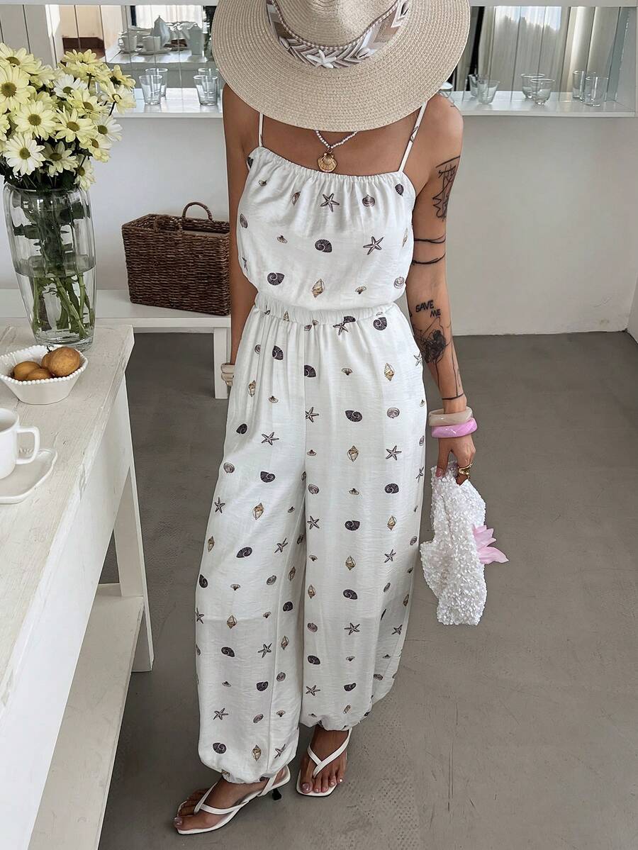 Livesso Women's Casual Allover Print Jumpsuit - Beige - View 1