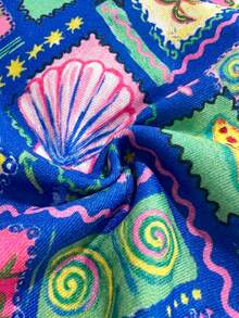 Soleia Bộ bikini 2 mảnh màu xanh công xanh lam dệt kim ánh kim, cổ chữ V, trang trí dây xích vỏ sò, buộc dây, thích hợp cho kỳ nghỉ. - Màu xanh lam - Xem 7