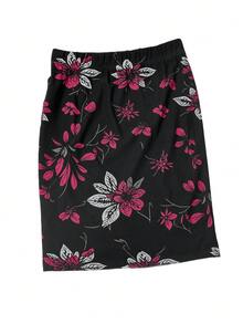 Balvessa Women's Elegant Commuter Solid Color Lantern Sleeve Blouse & Floral Print A-Line Skirt 2-Piece Set - Multicolor - View 3