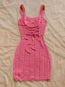 Soleia 女士度假针织纹理面料海洋贝壳迷你连衣裙，性感派对约会海滩度假夏季装扮，适合度假约会、下午茶、婚礼季、海滩邮轮度假、城市自驾游度假、波西米亚风度假、音乐节等场合。 - 粉色 - 查看 2