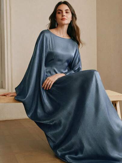 Anewsta Elegant Blue Shiny Fabric Robe, Suitable For Spring/Summer Party & Gathering