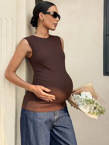 MaterniWear Maternity Casual Sleeveless Tank Top - Brown - View 2