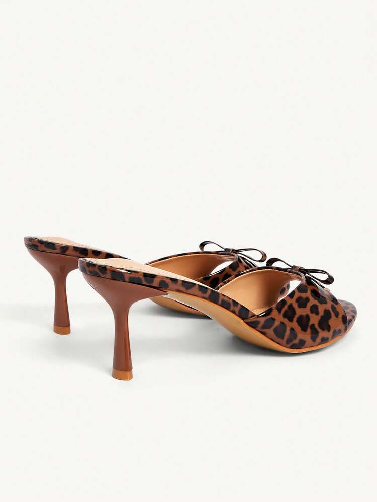 CUCCOO CHICEST Women's Fashion Commuter Leopard Print Bow Decor Heeled Sandals Elegant Shoes Wedding Shoes