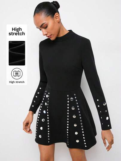 Maija Vestido curto de gola alta e mangas curtas