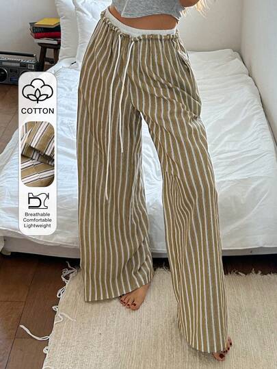 DAZY 条纹撞色腰带设计宽松女士睡裤