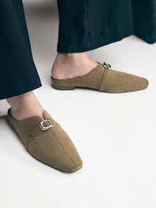 Mnmlis Women's Fashion Versatile Commuter Buckle Flat Shoes For Christmas - Olive Green - View 9
