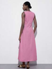 Aveloria Modichic Thiết kế móc cài tinh tế, tông màu hồng nhạt, phong cách tối giản hiện đại, cổ vuông, thiết kế không tay, trang trí cúc phía trước, dáng dài ôm sát, chân váy xòe bồng bềnh, chất liệu vải pha mềm mại như lanh, nhẹ nhàng và tôn dáng, tươi tắn và ngọt ngào, đa năng cho mặc hàng ngày, nghỉ dưỡng, các dịp trang trọng như hẹn hò, đám cưới, tiệc vườn, dạ hội, kỳ nghỉ. - Hồng - Xem 6