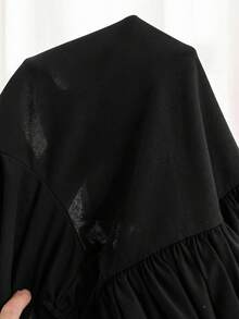 SHEIN Tween女孩優雅拼接色娃娃領花瓣袖荷葉邊洋裝 - 黑色 - 查看 6