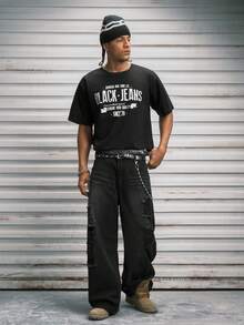 Modcrash WHITE SHARK 男士休闲时尚街头印花宽松轻薄短袖T恤，夏季 - 黑色 - 查看 8