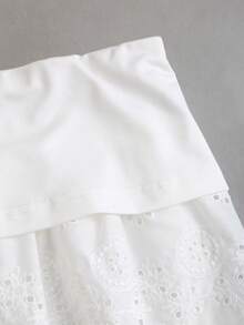 Sweetra Spring/Summer Romantic Vacation Low Waist Ruffled Lace Trim Casual Mini Skirt For Women - White - View 6