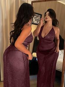 Dazy Plus Mesh Sheer Long Camisole Lingerie - Burgundy - View 1