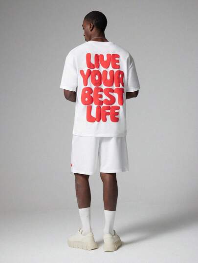 STYNVO 男士字母印花圆领短袖T恤和短裤休闲套装