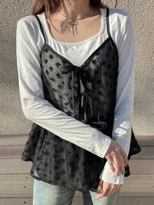 DAZY Teen Girl Plain Embossed Casual Fashion Camisole - Black - View 2