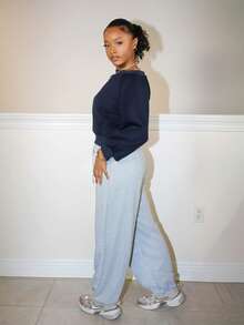 Steph T Women Off Shoulder Long Sleeve Sweatshirt,Long Sleeve Tops,Fall Clothes - Navy Blue - View 4