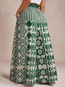 Freevana Pantalones de talla grande con estampado geométrico, estilo casual de vacaciones - Verde - Ver 2