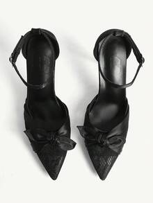 CUCCOO CHICEST Giày cao gót mũi nhọn cổ điển bằng vải lưới satin dành cho nữ, kiểu dáng gợi cảm, thích hợp cho các buổi tiệc tối, giày cao gót gót nhọn đơn giản, hở gót. - màu đen - Xem 2