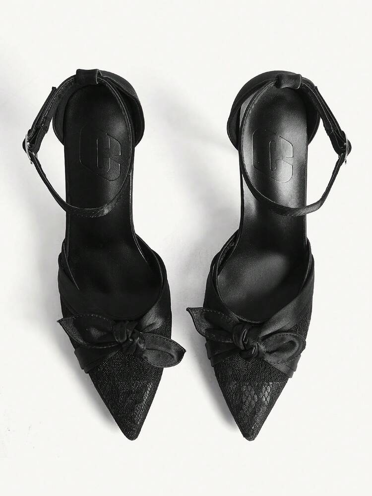 CUCCOO CHICEST Women's Fashion Pointed Classic Satin Mesh With Sexy Evening Wear Party Style Simple Back Space Stiletto High Heel Shoes