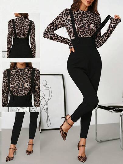 SHEIN Clasi Tuta attillata a vita alta con schiena incrociata, versatile, nera, per le donne