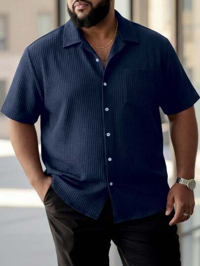 ResortEase 大码男士纯色短袖单排扣口袋夹克