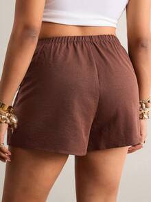Freevana Plus Size Women Floral Sequin Side Knot High Waist Skirt Pants Chocolate Brown,Autumn,Boho,Beach Rave Festival Outfits Vintage Western Gothic Style - Coffee Brown - View 2