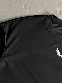 StoneGrade 男士宽松翼纹落肩休闲T恤，夏季 - 黑色 - 查看 3