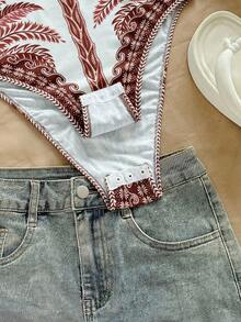 Soleia Trang phục thường ngày dành cho nữ, thích hợp cho kỳ nghỉ, đám cưới, lễ tốt nghiệp, tiệc brunch ngày lễ Thánh Patrick, kỳ nghỉ xuân, lễ Phục sinh, lễ hội âm nhạc. Áo liền thân kiểu bohemian thanh lịch, hở lưng, cổ yếm, có nơ. - màu nâu - Xem 6