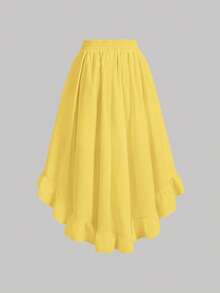 SHEIN MOD Rok Wanita Putih dengan Hiasan Rumbai di Bagian Bawah, Rok A-Line Berlapis Warna Hitam Bergaya Retro - Angsa kuning - View 2