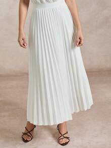 Briarwyn Elegant White Summer High Neck Pleated Dress,Waist Cinched Brunch Outfits For Women,Vacation Beach Dress,Luxury Evening Wedding Party Ceremony Dress - White - View 5