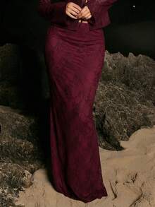 Opulessa 伴娘裙 度假纯色蕾丝裙 女士秋季派对晚宴裙 - 酒紅色 - 查看 4