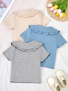 Genkimix Kids Camiseta de manga corta con cuello casual para niña, versátil para uso diario - Multicolor - Ver 2