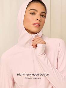 GLOWMODE X Reem Modest Glow Your Way Cooling Quick-Dry Sun Protection Fitted Front Split Hem Two-Way Zipper High-Neck Coverage Hooded Jacket Daily Casual Wear - Purple - View 4
