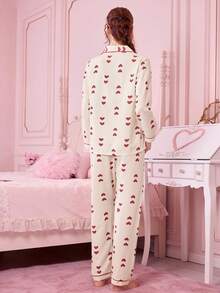 Bonmuse 22pcs Valentine's Day Heart Print Long Sleeve Top And Pants Pajama Set, Casual Loose Fit Homewear Suitable For Indoor And Outdoor, Spring/Summerfor Summer - Multicolor - View 2
