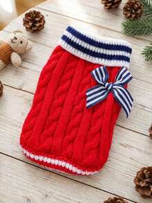 PETSIN 1pc Cat/Dog Universal Clothing, Classic Red Pet Sweater, Warm Knitted Sweater For Spring, Autumn And Winter - Red - View 1