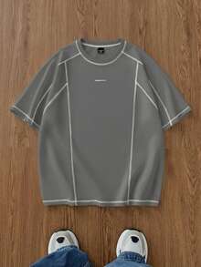 EASEVO 大码休闲日常圆领短袖T恤，夏季 - 淺灰色 - 查看 3