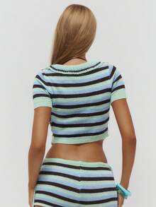 Musera Resort 条纹针织系带短袖罩衫，夏季泳装，沙滩度假日常性感可爱旅行 Bambola - 彩色 - 查看 5